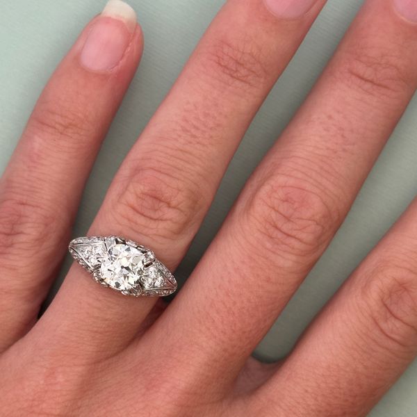 Antique Platinum Cushion Cut Diamond Engagement Ring – Size 6.5 – Circa 1920s Image 4 Perry's Diamonds & Estate Jewelry Charlotte, NC
