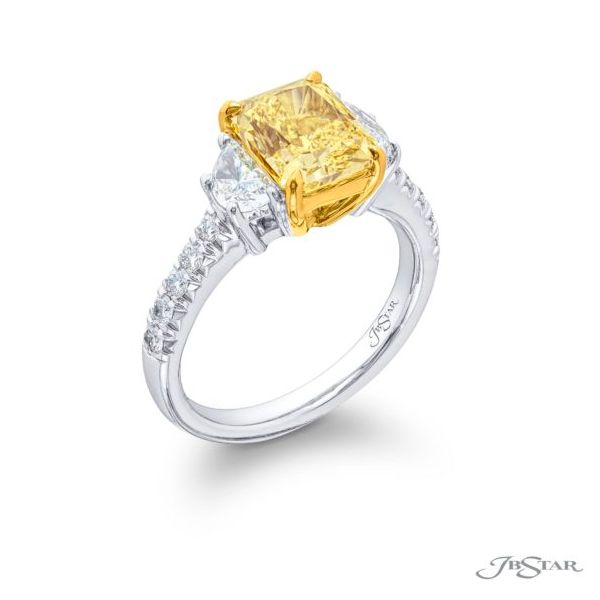JB Star Platinum & 18k Yellow Gold Fancy Yellow Diamond Three-Stone Ring – Size 6 Image 2 Perry's Diamonds & Estate Jewelry Charlotte, NC