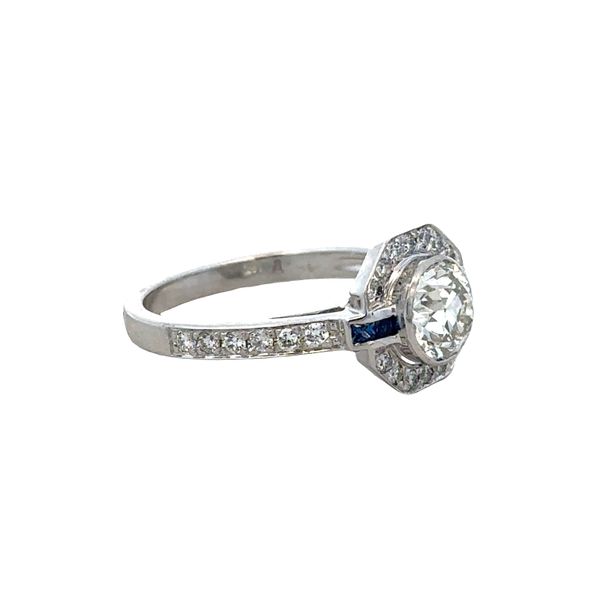 14k White Gold Vintage Inspired Old European Cut Diamond & Sapphire Engagement Ring – Size 7.25 Image 2 Perry's Diamonds & Estate Jewelry Charlotte, NC