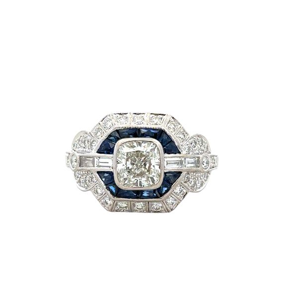 18k White Gold Cushion Cut Diamond, Sapphire & Diamond Engagement Ring – Size 6.5 Perry's Diamonds & Estate Jewelry Charlotte, NC