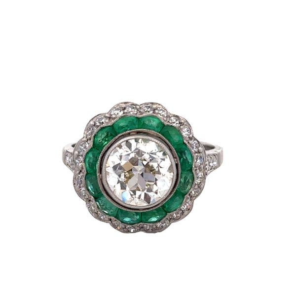 Platinum 2.01 Carat Old European Cut Diamond & Emerald Double Halo Ring – Size 7.5 Perry's Diamonds & Estate Jewelry Charlotte, NC