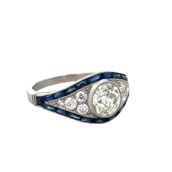 Vintage Art Deco Platinum Old European Cut Diamond & Sapphire Ring – Size 7.5 – Circa 1930s Image 2 Perry's Diamonds & Estate Jewelry Charlotte, NC