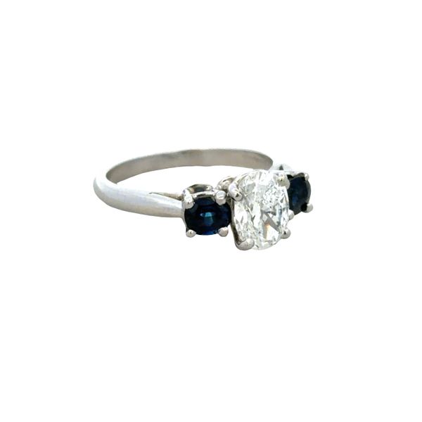 Platinum Oval Cut Diamond & Sapphire Three-Stone Engagement Ring – Size 5.75 Image 2 Perry's Diamonds & Estate Jewelry Charlotte, NC