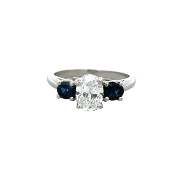 Platinum Oval Cut Diamond & Sapphire Three-Stone Engagement Ring – Size 5.75 Perry's Diamonds & Estate Jewelry Charlotte, NC