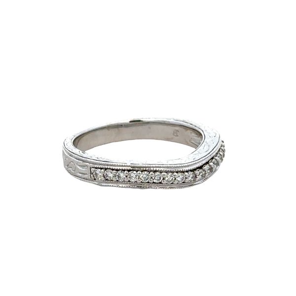 14k White Gold Diamond Contoured Wedding Band with Milgrain Detail Image 2 Perry's Diamonds & Estate Jewelry Charlotte, NC