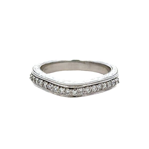 14k White Gold Diamond Contoured Wedding Band with Milgrain Detail Perry's Diamonds & Estate Jewelry Charlotte, NC