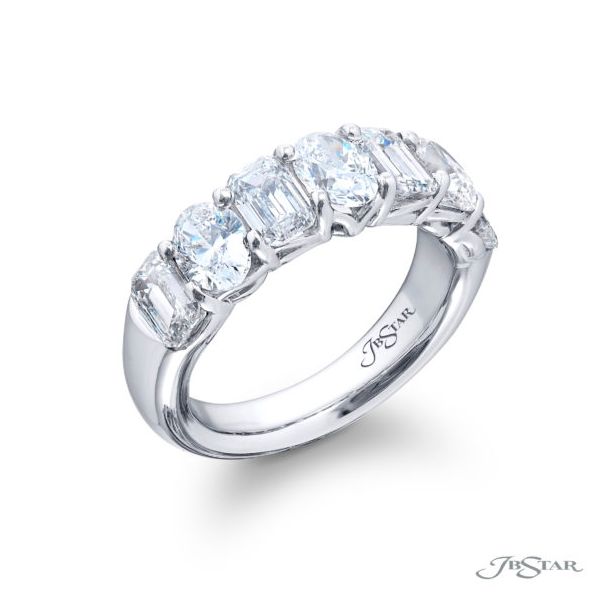 JB Star Platinum Emerald and Oval Cut Diamond Band Ring Image 2 Perry's Diamonds & Estate Jewelry Charlotte, NC
