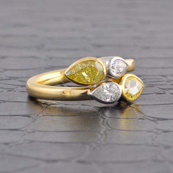 Bezel Set Fancy Yellow Pear Cut Diamond Bypass Ring in 18k Yellow Gold Image 2 Perry's Diamonds & Estate Jewelry Charlotte, NC