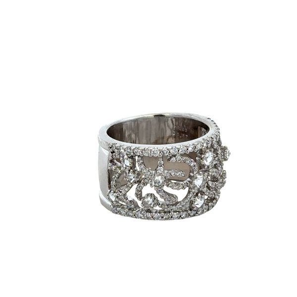 18k White Gold Openwork Rose-Cut & Round Diamond Band – Size 8 Image 3 Perry's Diamonds & Estate Jewelry Charlotte, NC