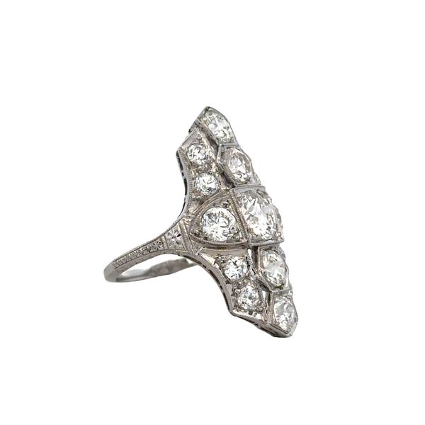 Antique Art Deco Platinum Old European Cut Diamond Cocktail Ring – Size 6.75 Image 2 Perry's Diamonds & Estate Jewelry Charlotte, NC