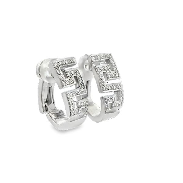 Diamond Accented Greek Key Earrings in 18k White Gold Image 2 Perry's Diamonds & Estate Jewelry Charlotte, NC