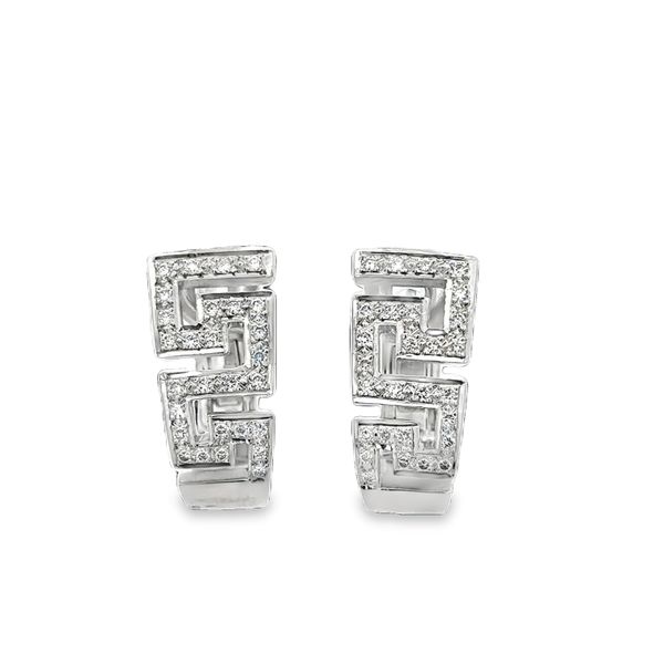 Diamond Accented Greek Key Earrings in 18k White Gold Perry's Diamonds & Estate Jewelry Charlotte, NC