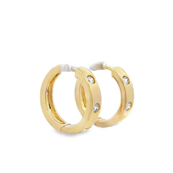 Flush Set Diamond Hoop Earrings in Yellow Gold Image 2 Perry's Diamonds & Estate Jewelry Charlotte, NC