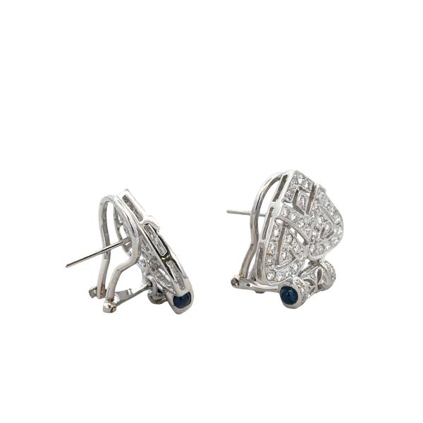 18K White Gold Art Deco-Inspired Triangular Earrings with Diamonds & Sapphire Cabochons – 1.11 CTW Image 2 Perry's Diamonds & Estate Jewelry Charlotte, NC