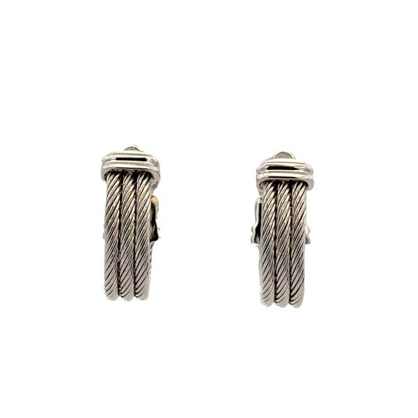 18k White Gold Rope Accented Huggie Earrings with Bezel Set Diamonds Image 2 Perry's Diamonds & Estate Jewelry Charlotte, NC