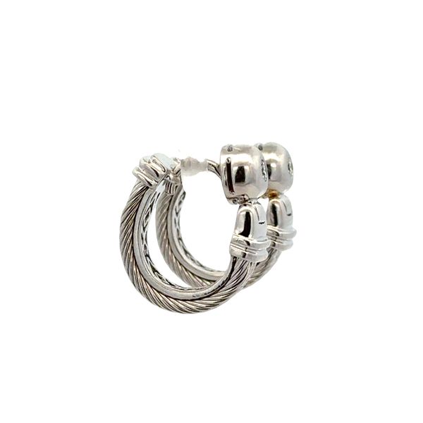 18k White Gold Rope Accented Huggie Earrings with Bezel Set Diamonds Image 3 Perry's Diamonds & Estate Jewelry Charlotte, NC