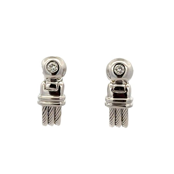 18k White Gold Rope Accented Huggie Earrings with Bezel Set Diamonds Perry's Diamonds & Estate Jewelry Charlotte, NC