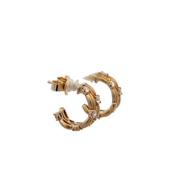 14k Yellow Gold Diamond Textured Huggie Earrings – 1/2