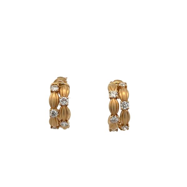 14k Yellow Gold Diamond Textured Huggie Earrings – 1/2