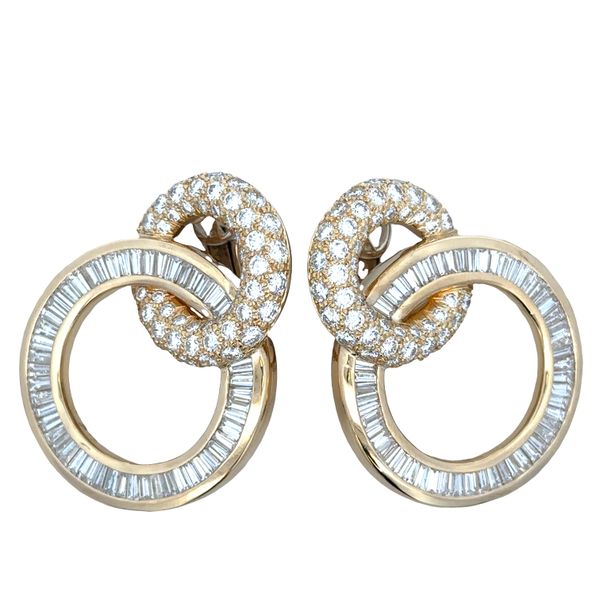 Estate Vintage Charles Krypell 18k Yellow Gold Diamond Interlocking Circle Clip-On Earrings Perry's Diamonds & Estate Jewelry Charlotte, NC