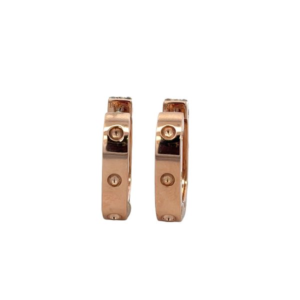 Estate Roberto Coin 18k Rose Gold Square Hoop Diamond Earrings Image 3 Perry's Diamonds & Estate Jewelry Charlotte, NC