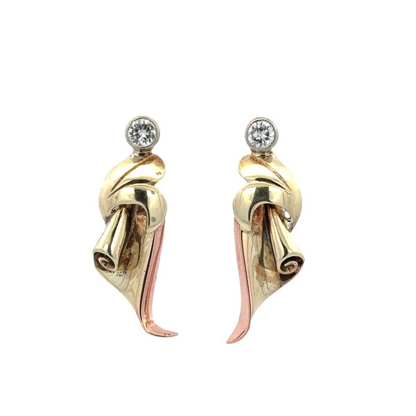 Vintage Retro 14k Yellow & Rose Gold Diamond Ribbon Earrings – Circa 1940s Perry's Diamonds & Estate Jewelry Charlotte, NC