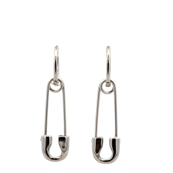 14k White Gold Diamond Safety Pin Motif Dangle Earrings Image 2 Perry's Diamonds & Estate Jewelry Charlotte, NC