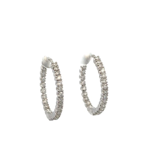 14k White Gold Diamond Hoop Earrings – 7/8
