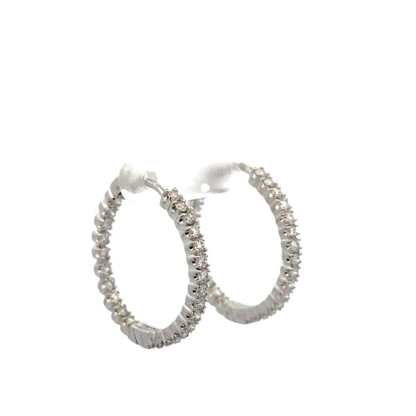 14k White Gold Diamond Hoop Earrings – 7/8