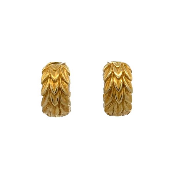 18k Yellow Gold Diamond Textured Foliate Hoop Earrings Image 3 Perry's Diamonds & Estate Jewelry Charlotte, NC