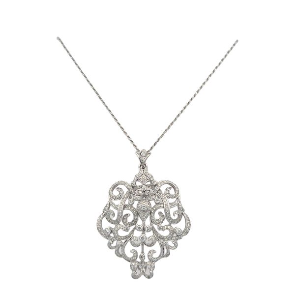 Statement Vintage Inspired Openwork Diamond Pendant in White Gold Image 2 Perry's Diamonds & Estate Jewelry Charlotte, NC
