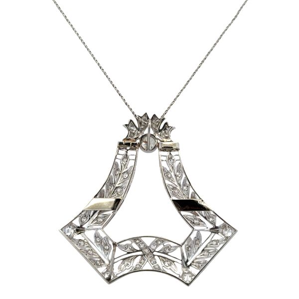 Antique Edwardian Platinum Diamond Pendant – 1.99 Carats, Openwork Filigree Design (Circa 1910s) Image 3 Perry's Diamonds & Estate Jewelry Charlotte, NC