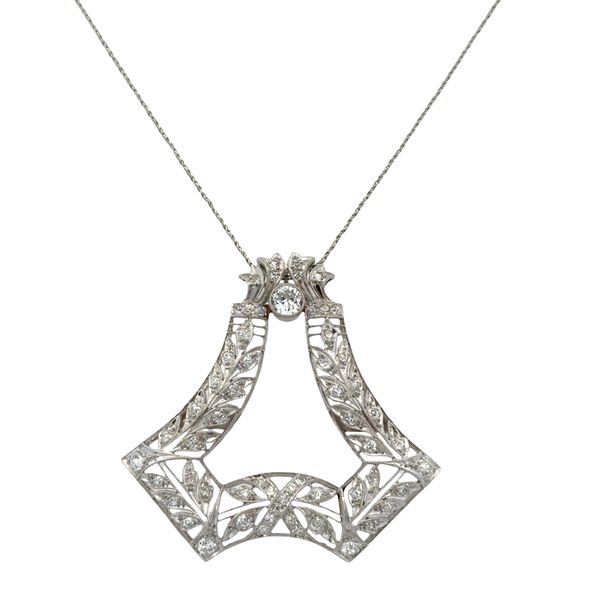 Antique Edwardian Platinum Diamond Pendant – 1.99 Carats, Openwork Filigree Design (Circa 1910s) Image 4 Perry's Diamonds & Estate Jewelry Charlotte, NC
