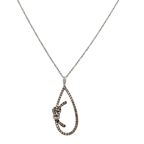 14k White Gold Brown Diamond Teardrop Ribbon Pendant Necklace – 18