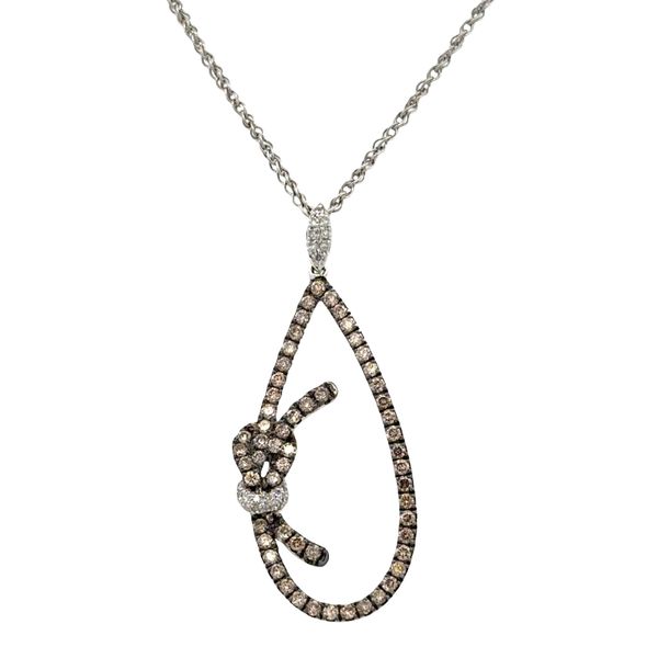 14k White Gold Brown Diamond Teardrop Ribbon Pendant Necklace – 18