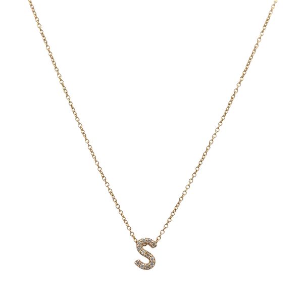 14k Yellow Gold Diamond “S” Initial Pendant Necklace Perry's Diamonds & Estate Jewelry Charlotte, NC