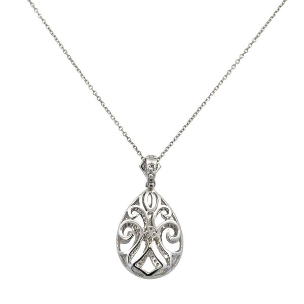 18k White Gold Openwork Teardrop Diamond Pendant – 18