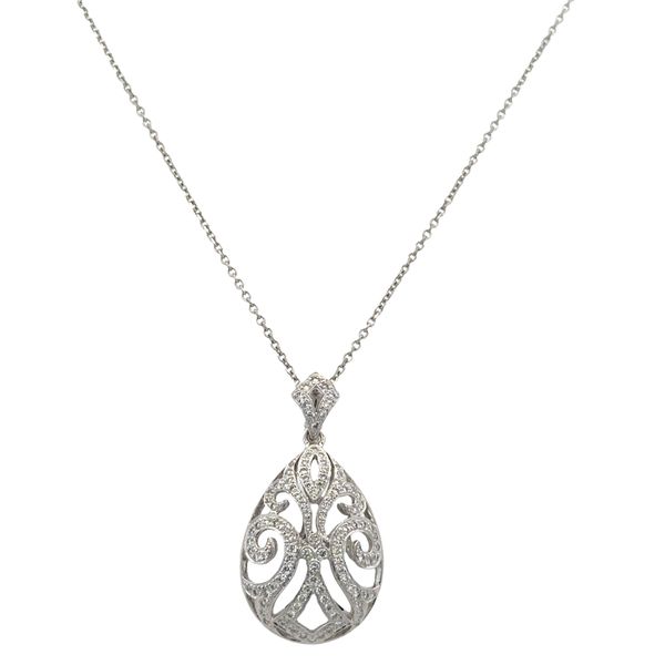18k White Gold Openwork Teardrop Diamond Pendant – 18