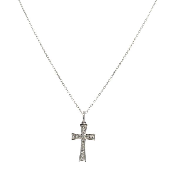 14k White Gold Diamond Cross Pendant Necklace Perry's Diamonds & Estate Jewelry Charlotte, NC