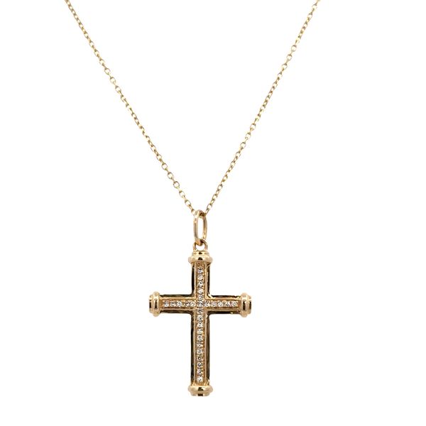 14k Yellow Gold Diamond Cross Pendant Necklace – Adjustable 18