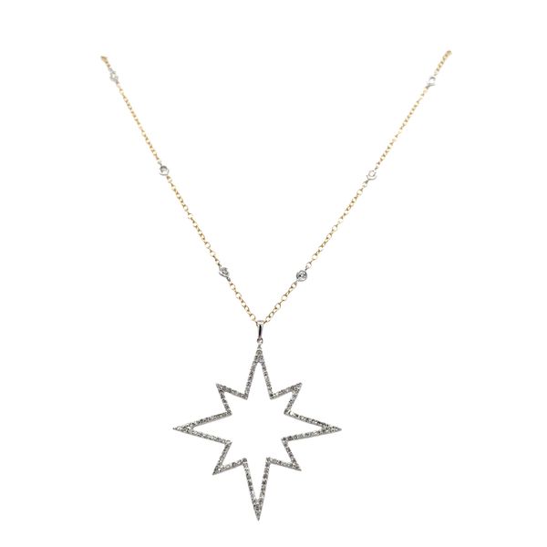 14k Two-Tone Gold Diamond Star Motif Pendant Necklace – 24