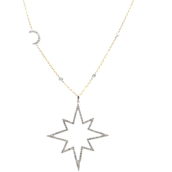 14k Two-Tone Gold Diamond Star Motif Pendant Necklace – 24