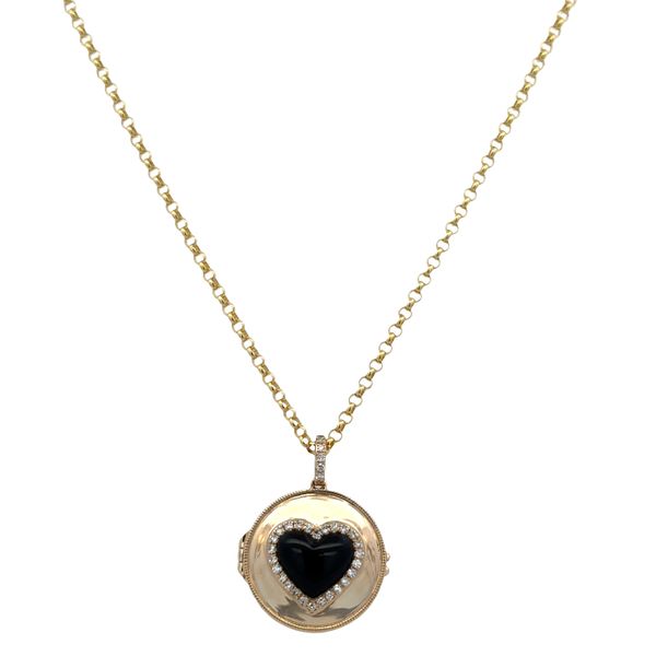 14k Yellow Gold Onyx & Diamond Heart Locket Necklace – 18