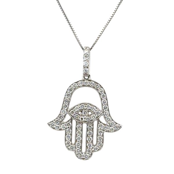18k White Gold Diamond Hamsa Pendant Necklace – 18