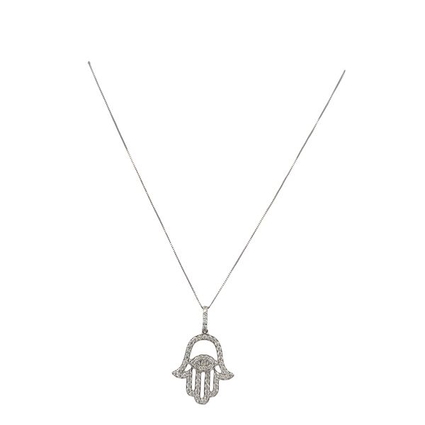 18k White Gold Diamond Hamsa Pendant Necklace – 18