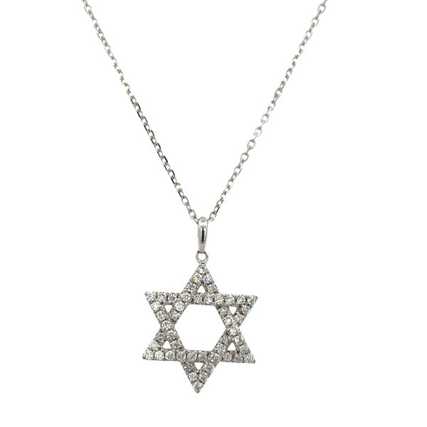 14k White Gold Diamond Star of David Pendant Necklace – Adjustable 18