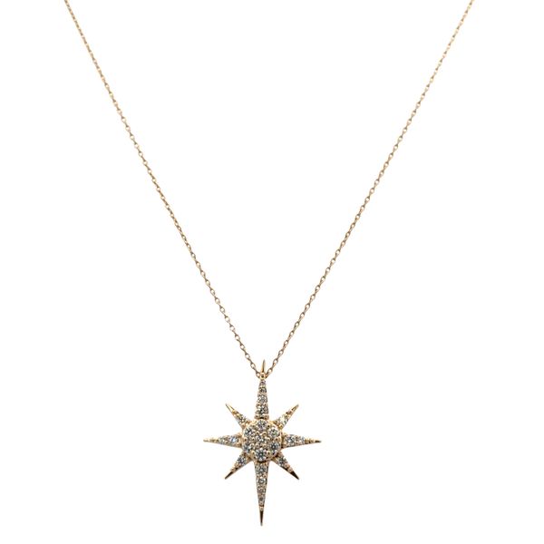 14k Yellow Gold Diamond Star Motif Pendant Necklace – Adjustable 18