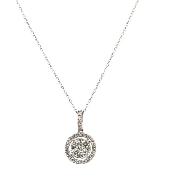 14k White Gold Diamond Cluster Pendant Necklace – Adjustable 20