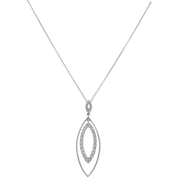 18k White Gold Diamond Navette Pendant Necklace – Adjustable 20