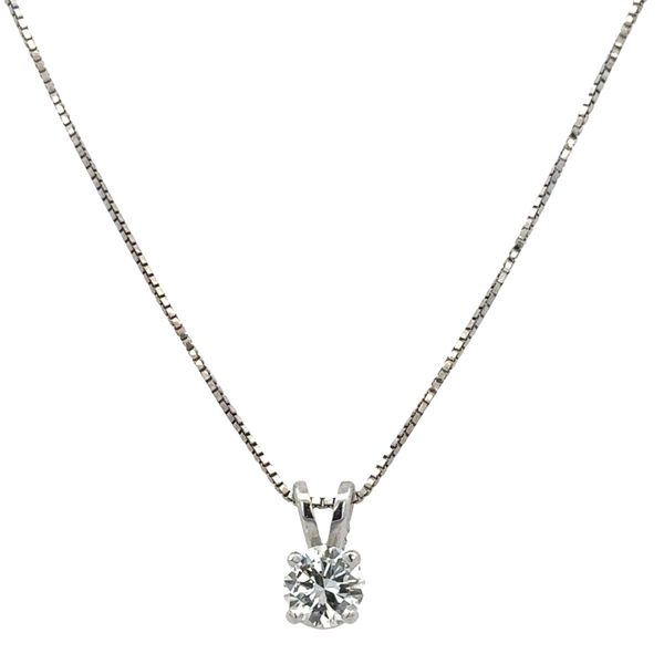 14k White Gold 0.43 Ct. Diamond Solitaire Pendant Necklace – 18